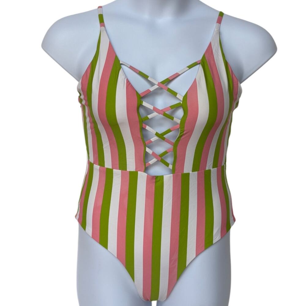 Dippin Daisy's Cheeky One Piece Swimsuit with Candy Colored Stripes size XL